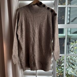 Anthropologie oversized beige sweater.  Mock neck with buttons.